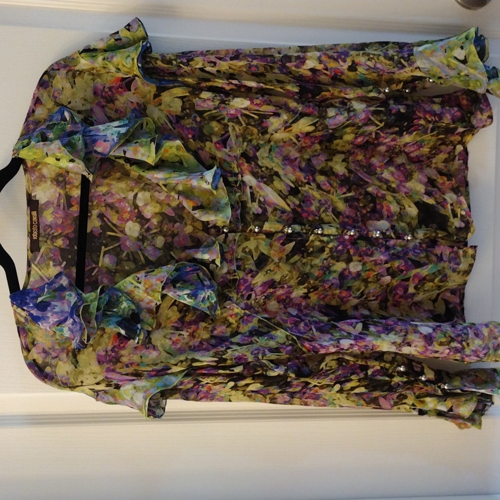 Roberto Cavalli 100% Silk Floral Button Down Shirt - Multicolor. Size EU 42 - Picture 16 of 17